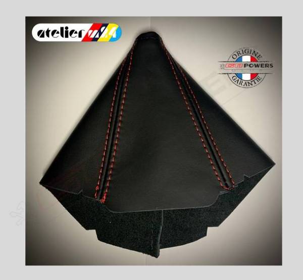 Soufflet levier de vitesse cuir noir, coutures rouge